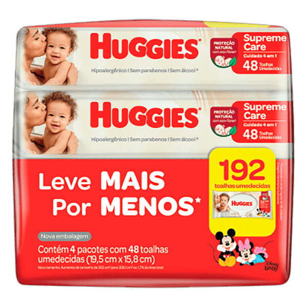 Lenços Umedecidos Huggies Supreme Care Leve 4 Pague 3 - 192 unidades